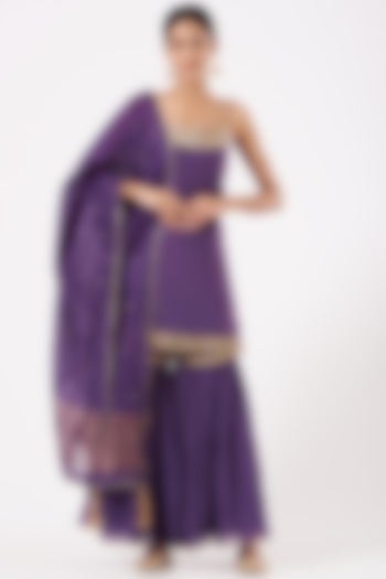 Purple Silk & Handwoven Cotton Gharara Set by Aditya Sikand