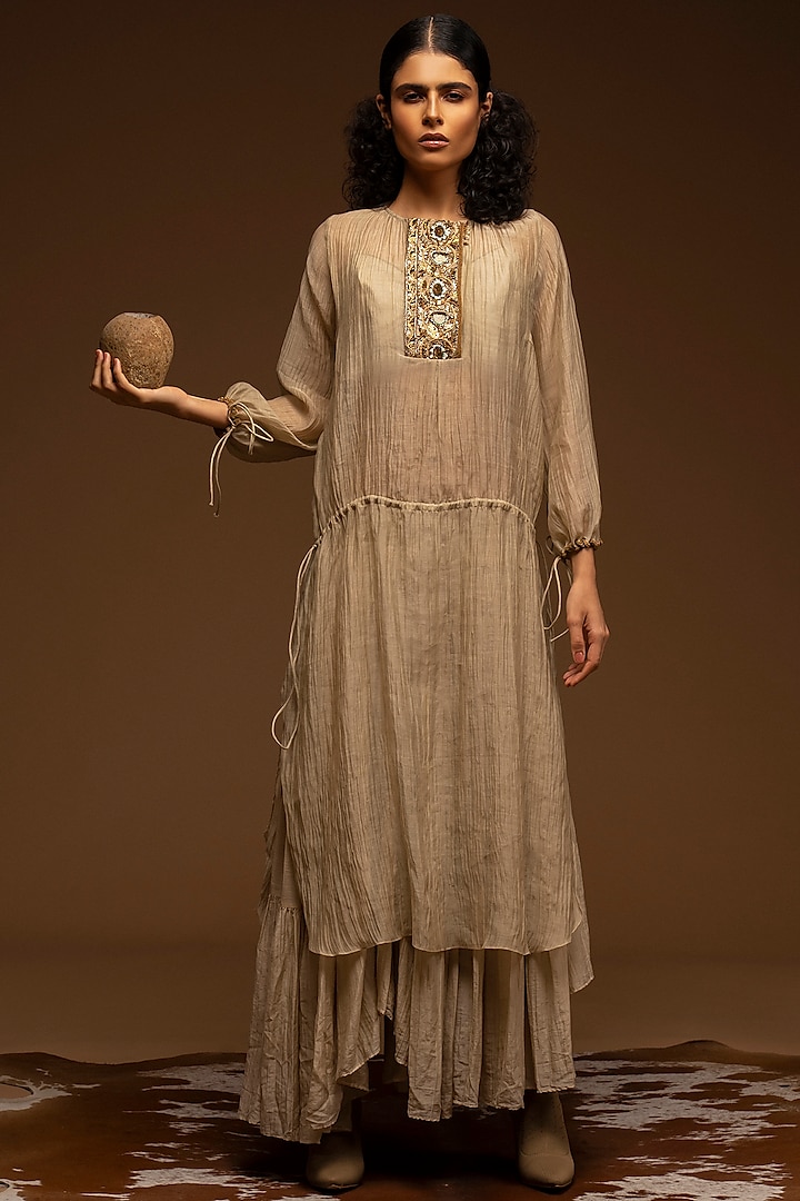 Beige Hand Embroidered Kurta Set by Aditya Sikand at Pernia's Pop Up Shop