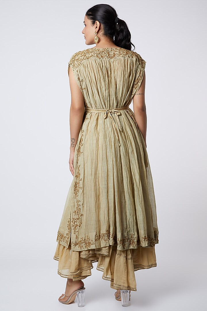 Beige Hand Embroidered Jacket Set by Aditya Sikand at Pernia's Pop Up Shop