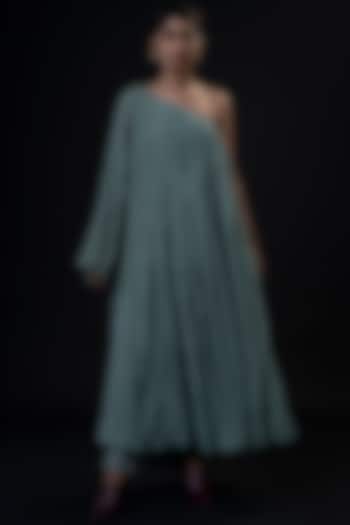 Turquoise Gathered Off Shoulder Kurta Set by Aditya Sikand at Pernia's Pop Up Shop