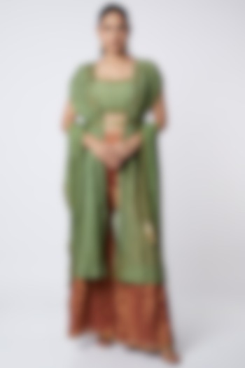 Olive Green Hand Embroidered Jacket Set by Aditya Sikand