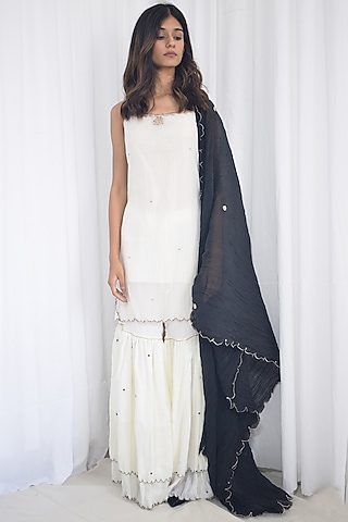 Ivory Organic Cotton Gharara Set by Aditya Sikand