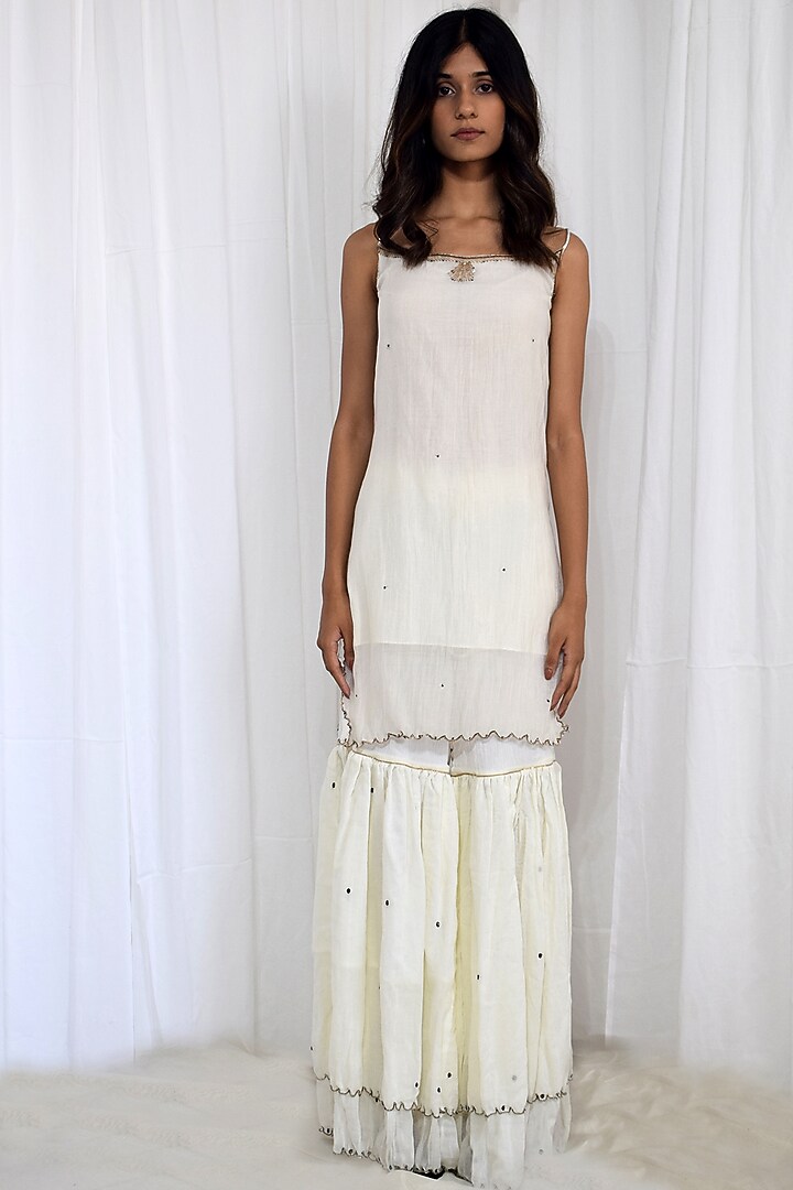Ivory Organic Cotton Gharara Set by Aditya Sikand at Pernia's Pop Up Shop