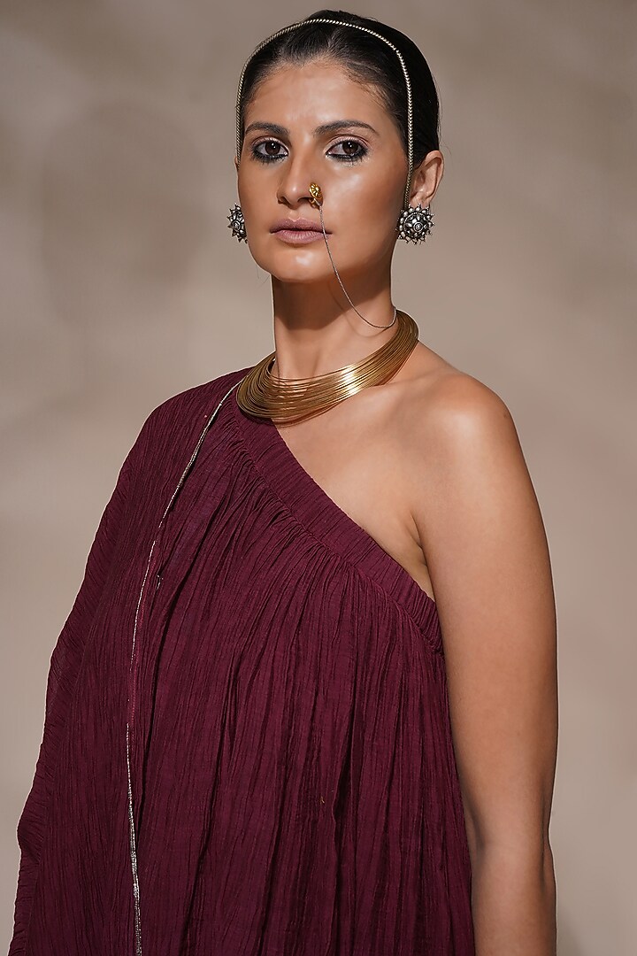 Wine Cotton Silk Kurta Set by Aditya Sikand at Pernia's Pop Up Shop