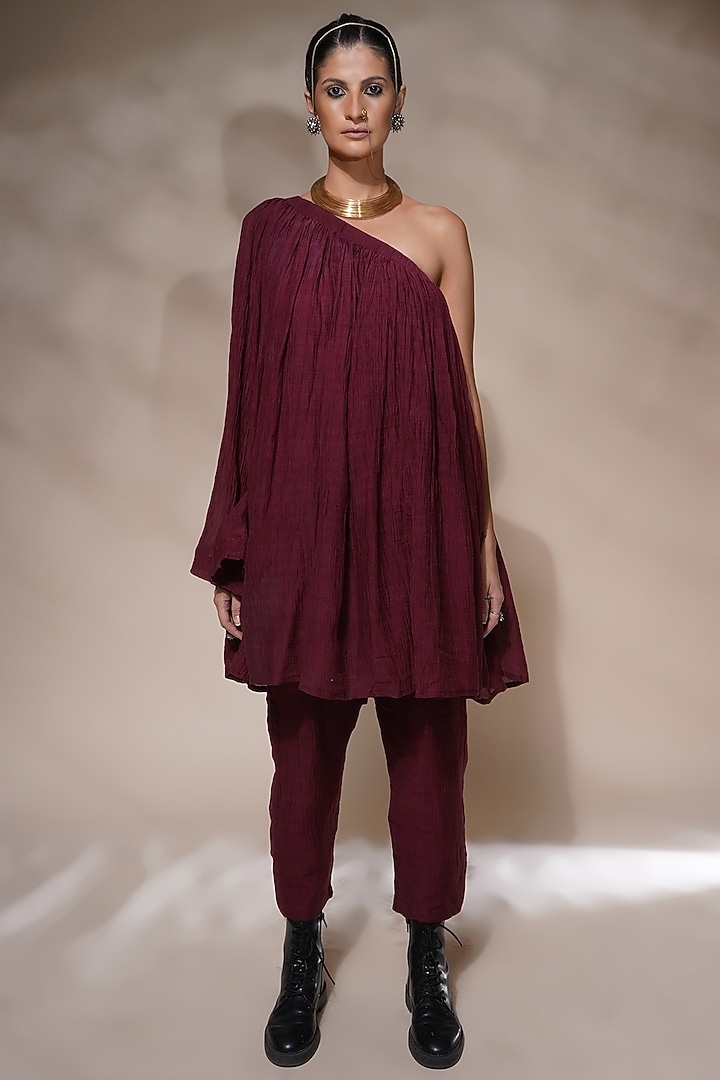 Wine Cotton Silk Kurta Set by Aditya Sikand at Pernia's Pop Up Shop