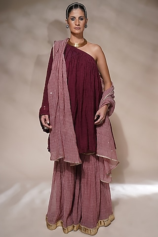 Blush Pink Cotton Silk Gharara Set by Aditya Sikand