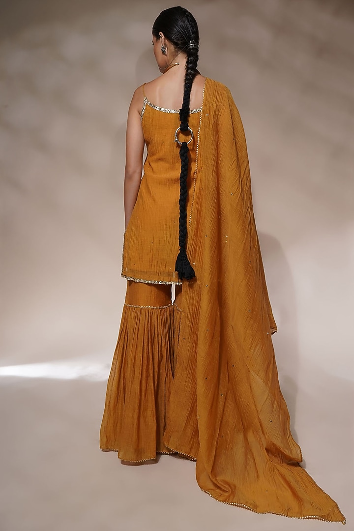 Yellow Ochre Cotton Silk Gharara Set by Aditya Sikand at Pernia's Pop Up Shop