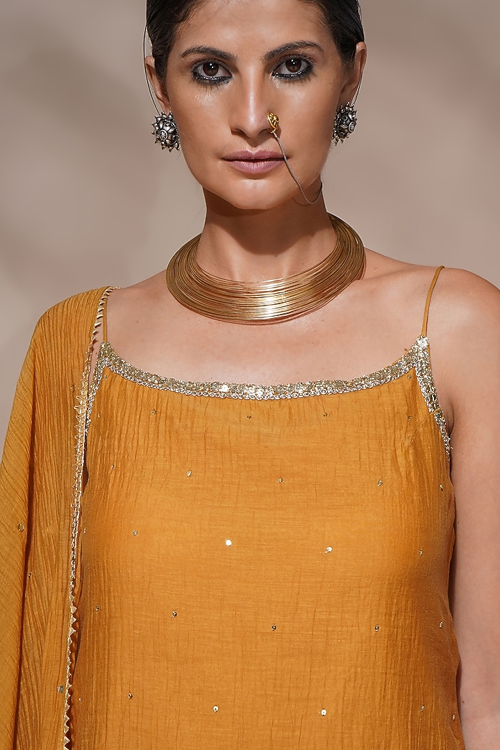 Yellow Ochre Cotton Silk Gharara Set by Aditya Sikand at Pernia's Pop Up Shop