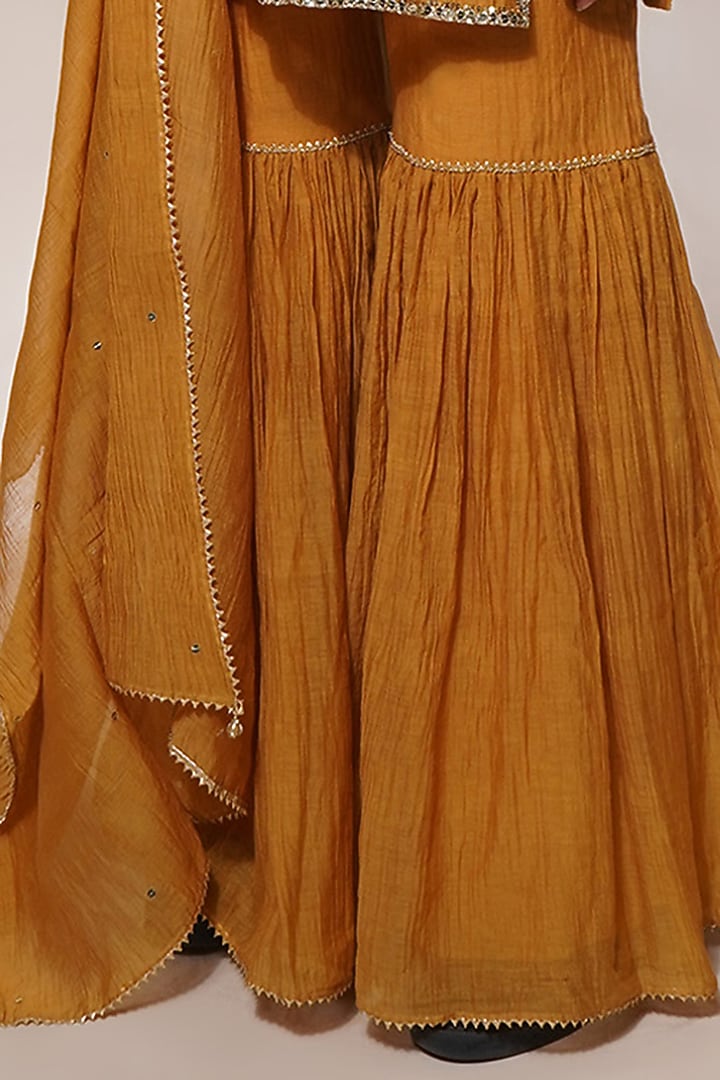 Yellow Ochre Cotton Silk Gharara Set by Aditya Sikand at Pernia's Pop Up Shop
