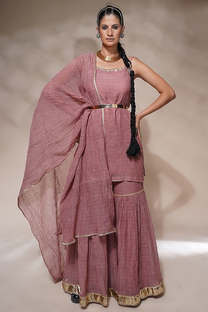 Blush Pink Cotton Silk Gharara Set by Aditya Sikand