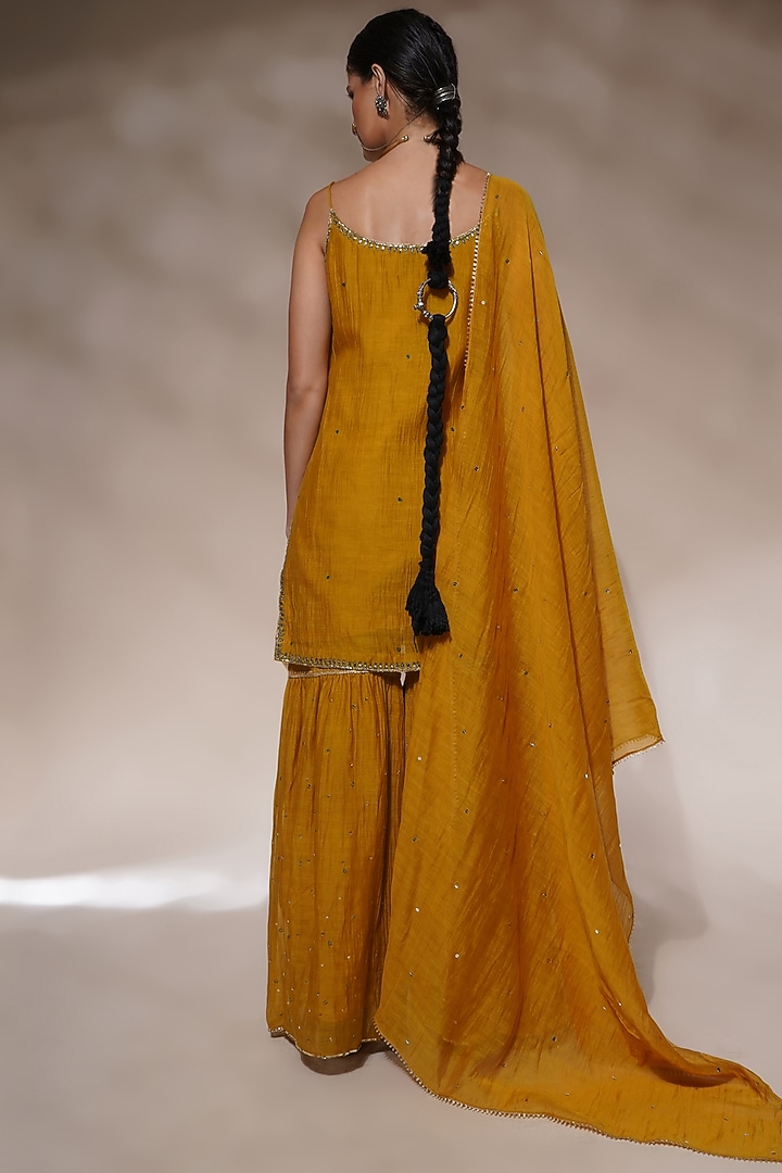 Mustard Yellow Cotton Silk Gharara Set by Aditya Sikand at Pernia's Pop Up Shop