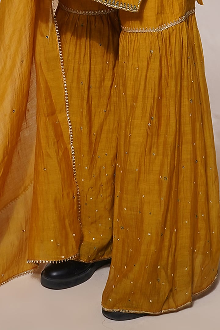 Mustard Yellow Cotton Silk Gharara Set by Aditya Sikand at Pernia's Pop Up Shop
