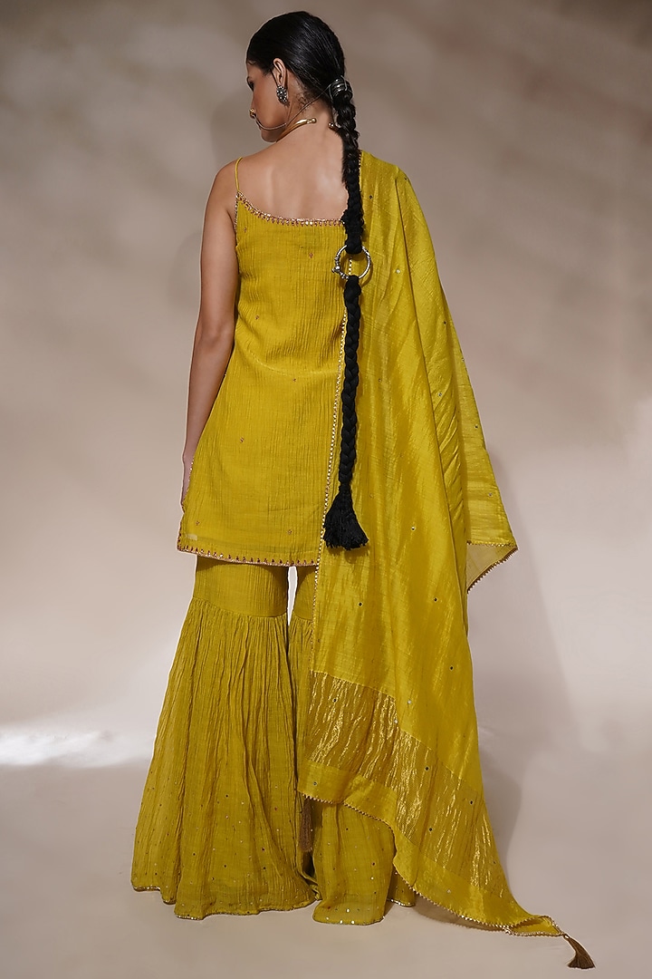 Acid Yellow Cotton Silk Gharara Set by Aditya Sikand at Pernia's Pop Up Shop