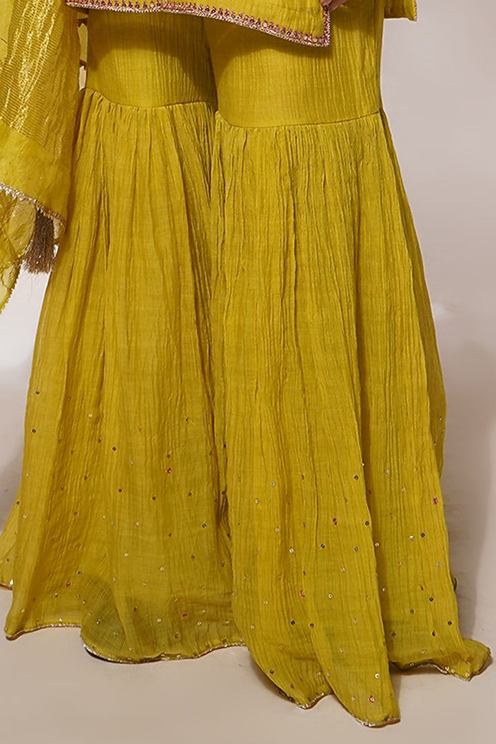 Acid Yellow Cotton Silk Gharara Set by Aditya Sikand at Pernia's Pop Up Shop