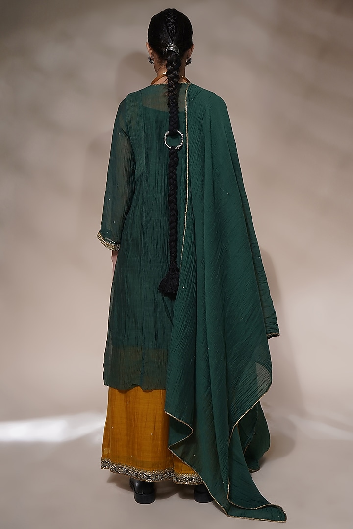 Bottle Green Cotton Silk Embroidered Kurta Set by Aditya Sikand at Pernia's Pop Up Shop