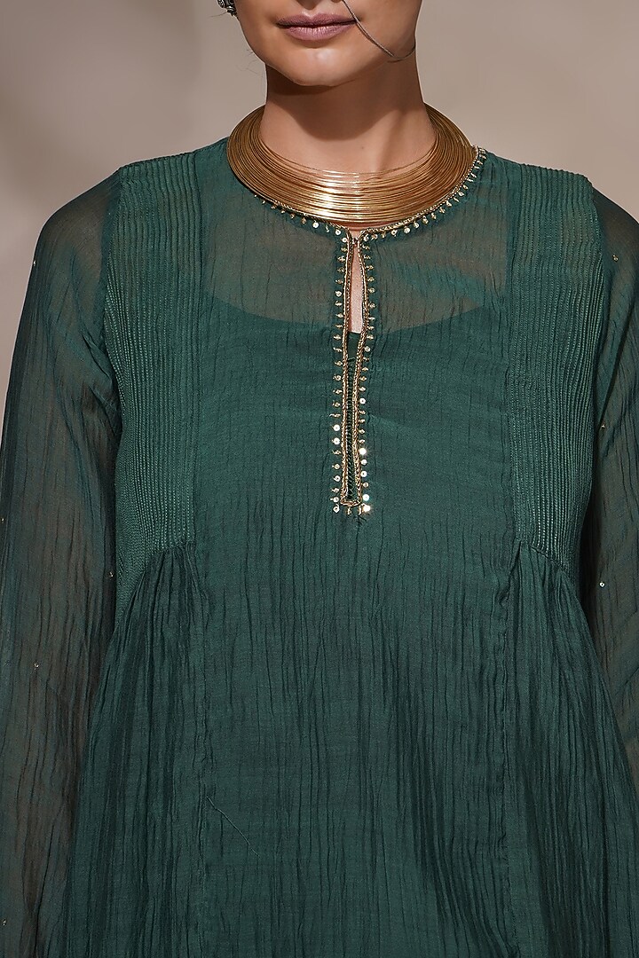 Bottle Green Cotton Silk Embroidered Kurta Set by Aditya Sikand at Pernia's Pop Up Shop