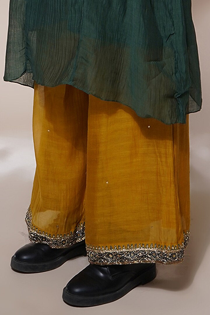 Bottle Green Cotton Silk Embroidered Kurta Set by Aditya Sikand at Pernia's Pop Up Shop