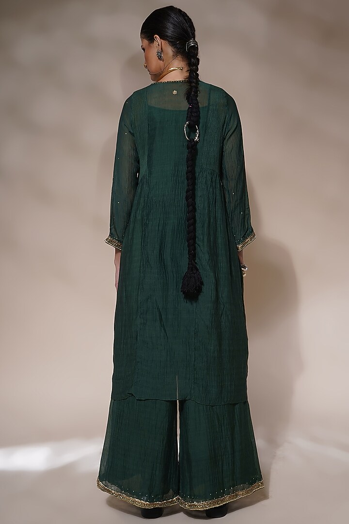 Bottle Green Cotton Silk Embroidered Kurta Set by Aditya Sikand at Pernia's Pop Up Shop