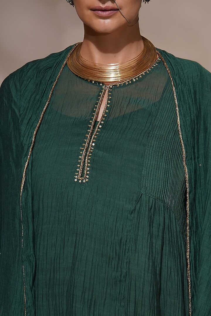 Bottle Green Cotton Silk Embroidered Kurta Set by Aditya Sikand at Pernia's Pop Up Shop