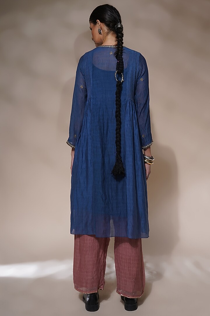 Electric Blue Cotton Silk Embroidered Kurta Set by Aditya Sikand at Pernia's Pop Up Shop