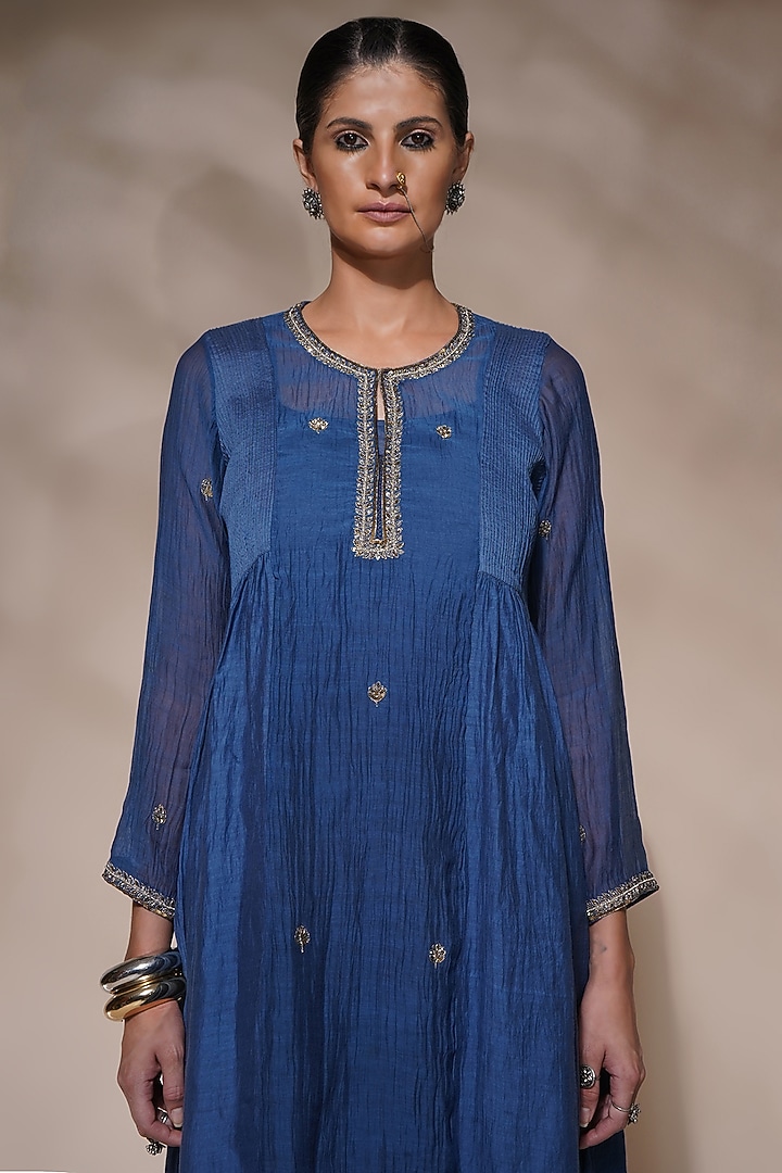 Electric Blue Cotton Silk Embroidered Kurta Set by Aditya Sikand at Pernia's Pop Up Shop