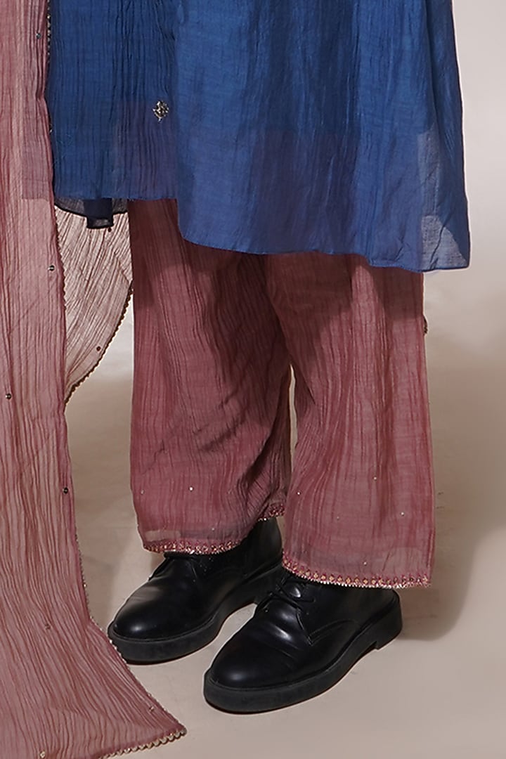 Electric Blue Cotton Silk Embroidered Kurta Set by Aditya Sikand at Pernia's Pop Up Shop