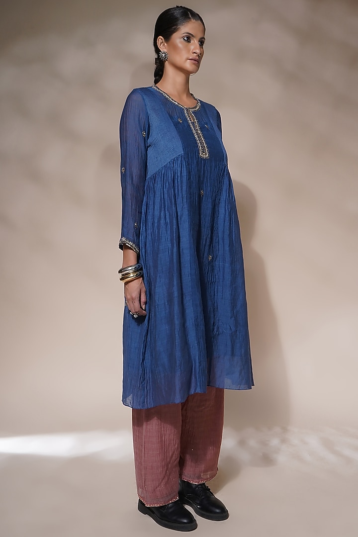 Electric Blue Cotton Silk Embroidered Kurta Set by Aditya Sikand at Pernia's Pop Up Shop