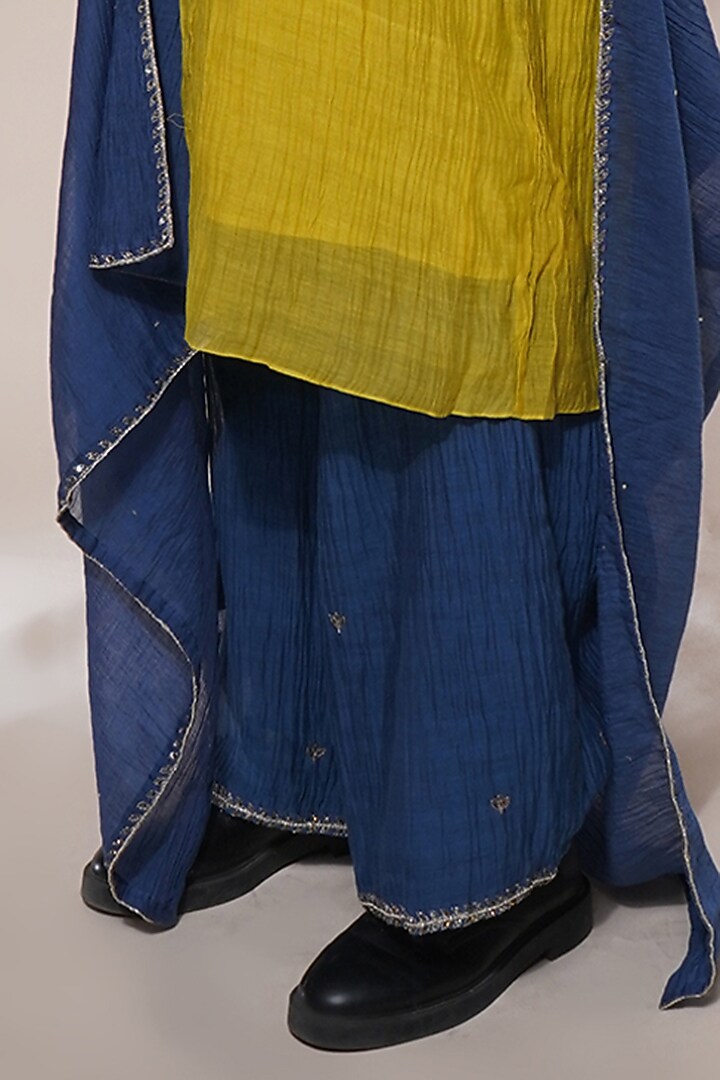 Acid Yellow Cotton Silk Embroidered Kurta Set by Aditya Sikand at Pernia's Pop Up Shop