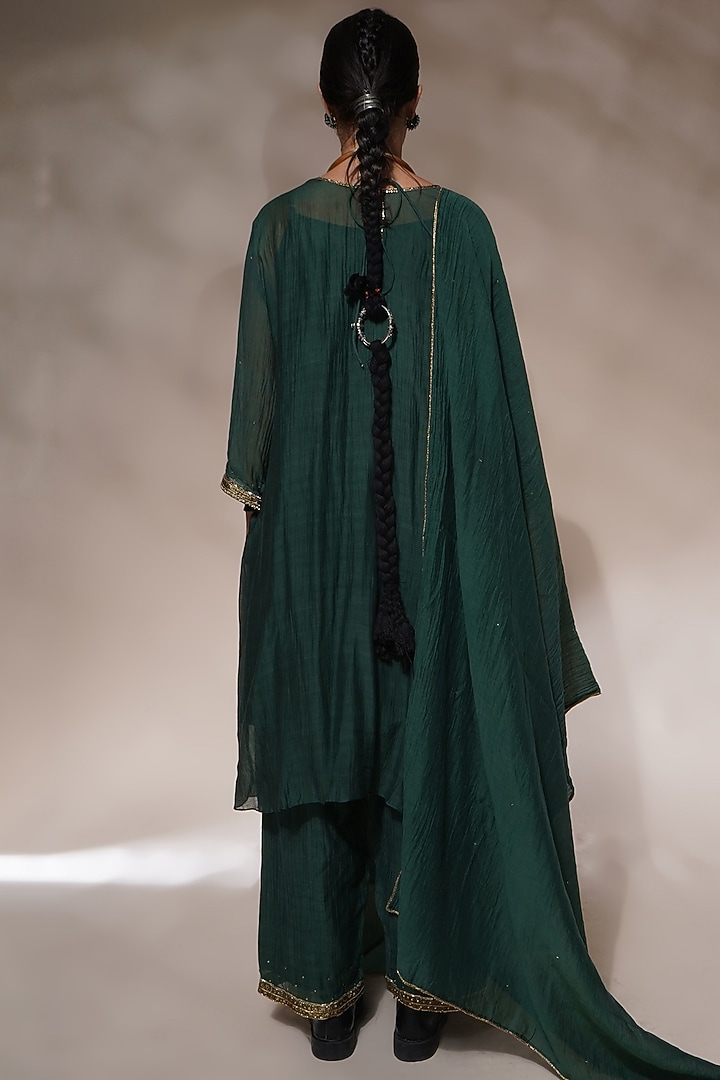 Bottle Green Viscose Crepe Embroidered Kurta Set by Aditya Sikand at Pernia's Pop Up Shop