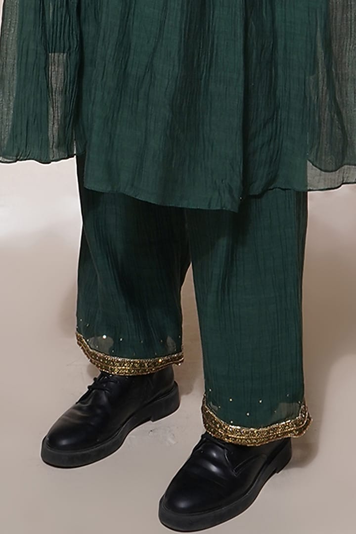 Bottle Green Viscose Crepe Embroidered Kurta Set by Aditya Sikand at Pernia's Pop Up Shop