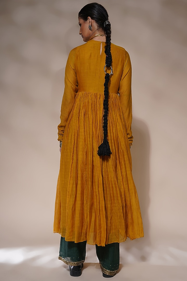 Mustard Yellow Cotton Silk Embroidered Party Wear Anarkali Set by Aditya Sikand at Pernia's Pop Up Shop