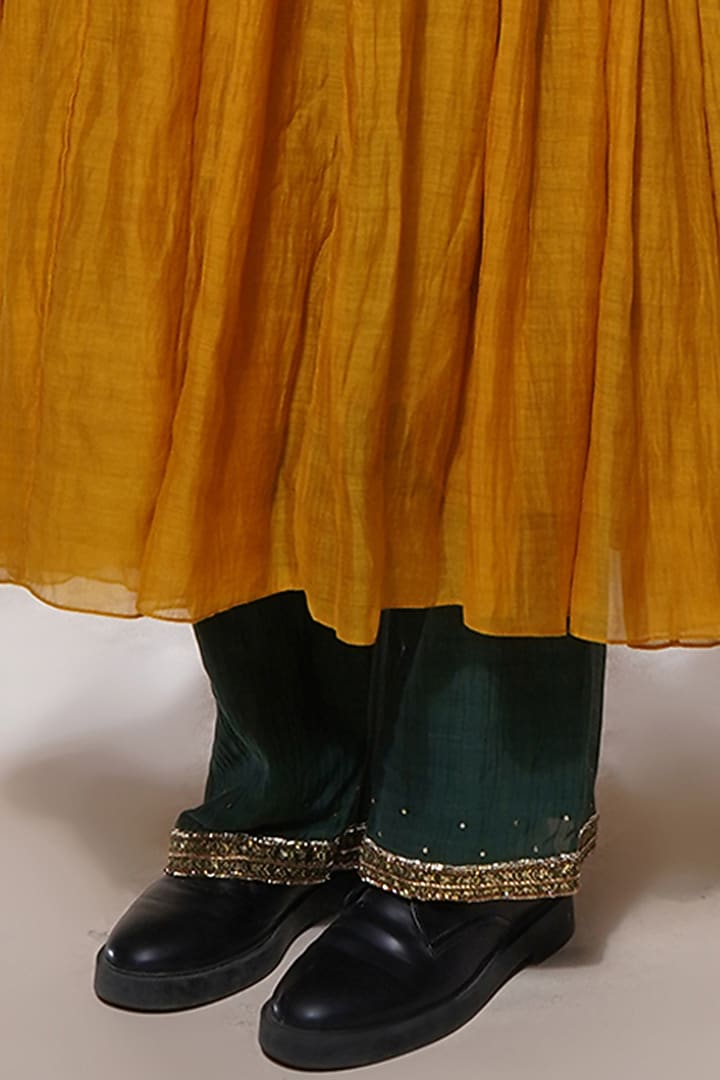Mustard Yellow Cotton Silk Embroidered Party Wear Anarkali Set by Aditya Sikand at Pernia's Pop Up Shop