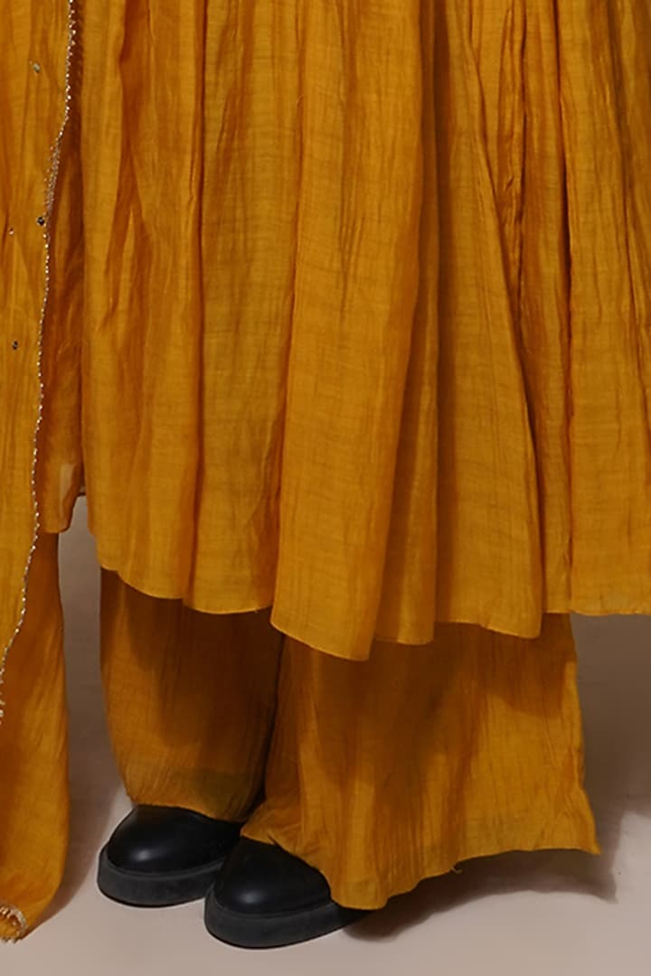 Mustard Yellow Cotton Silk Embroidered Party Wear Anarkali Set by Aditya Sikand at Pernia's Pop Up Shop