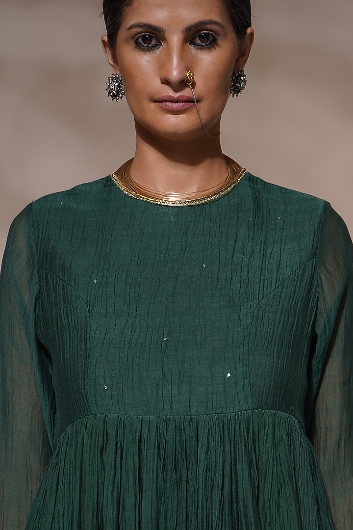 Bottle Green Cotton Silk Embroidered Party Wear Anarkali Set by Aditya Sikand at Pernia's Pop Up Shop