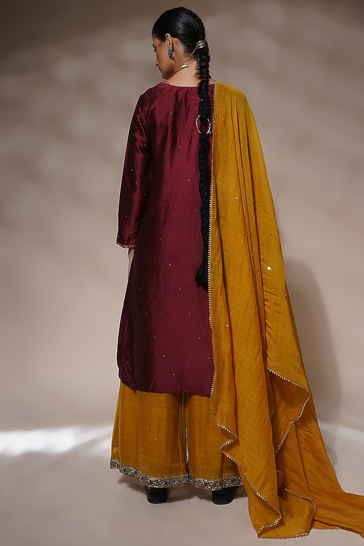 Maroon Cotton Silk Embroidered Kurta Set by Aditya Sikand at Pernia's Pop Up Shop