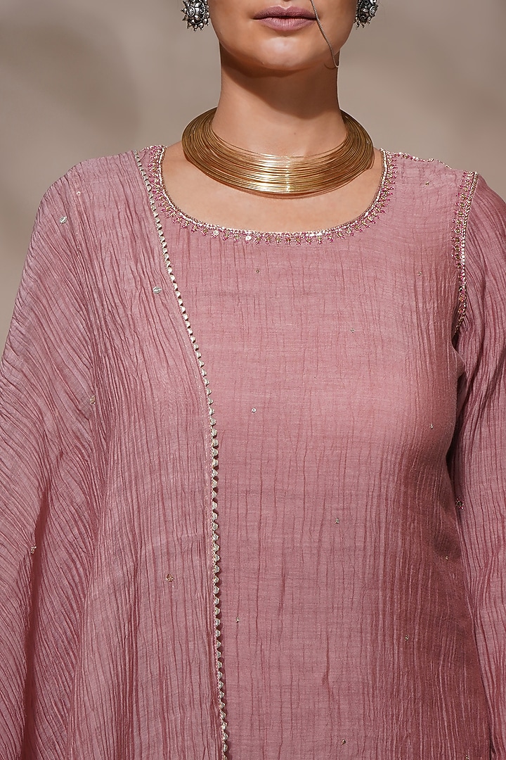 Blush Pink Cotton Silk Embroidered Kurta Set by Aditya Sikand at Pernia's Pop Up Shop