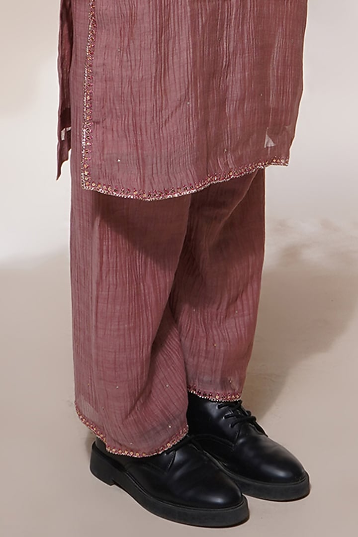 Blush Pink Cotton Silk Embroidered Kurta Set by Aditya Sikand at Pernia's Pop Up Shop
