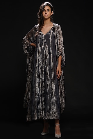 Grey Silver Hand Embroidered Jumpsuit by Aditya Sikand