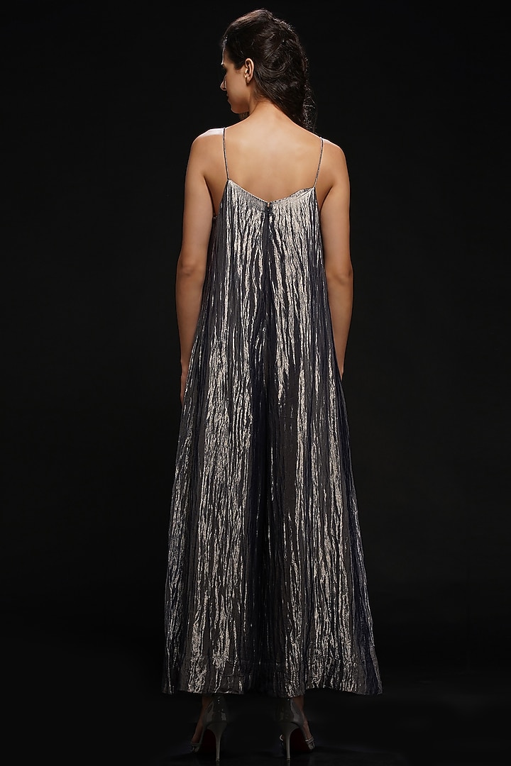 Grey Silver Hand Embroidered Jumpsuit by Aditya Sikand at Pernia's Pop Up Shop