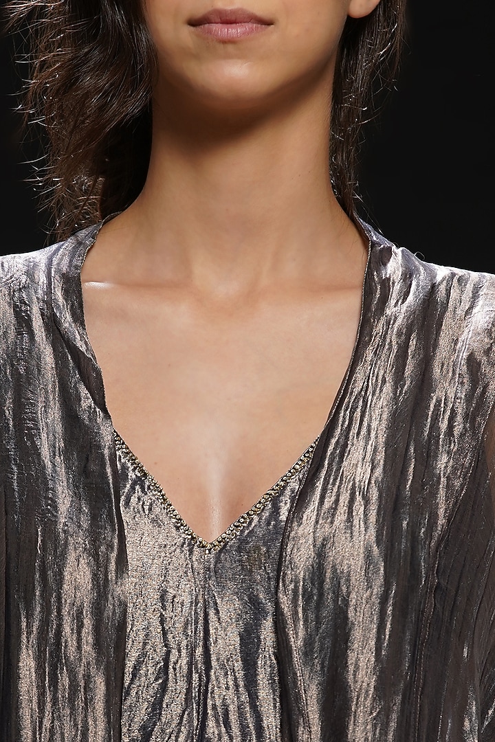 Grey Silver Hand Embroidered Jumpsuit by Aditya Sikand at Pernia's Pop Up Shop
