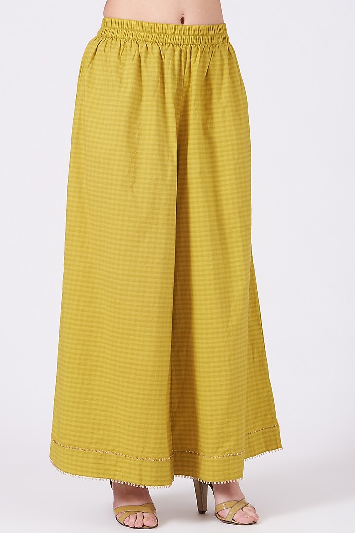 Yellow Hand Embroidered Gathered Kurta Set by Aditya Sikand at Pernia's Pop Up Shop