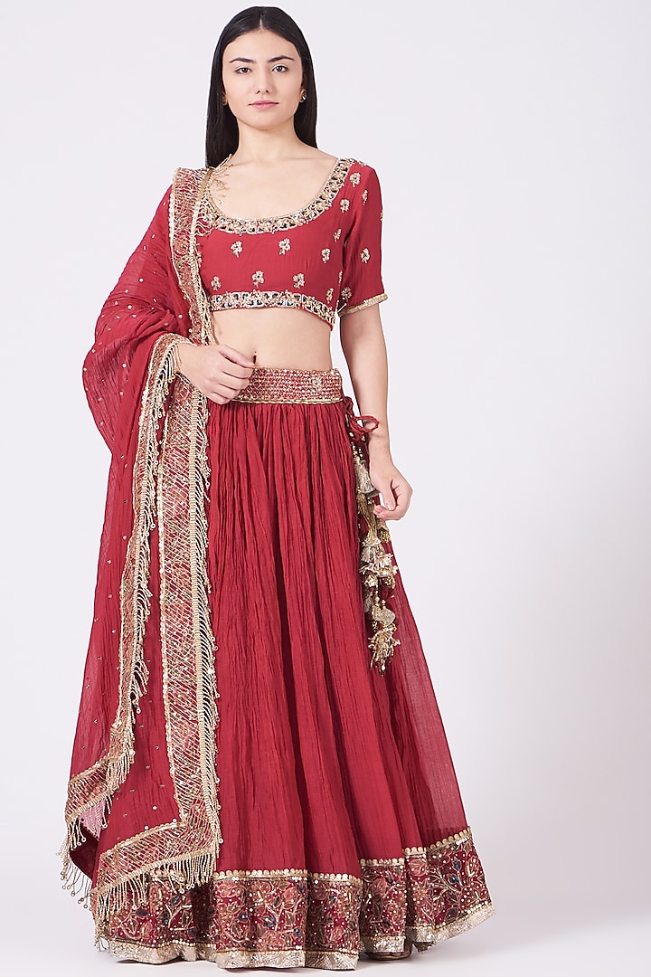 Red Hand Embroidered Wedding Lehenga Set by Aditya Sikand at Pernia's Pop Up Shop