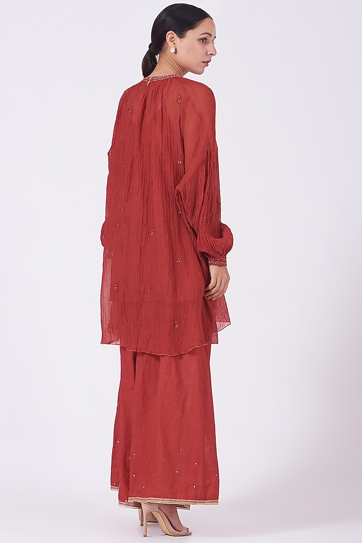 Red Tikki Embroidered Kurta Set by Aditya Sikand at Pernia's Pop Up Shop