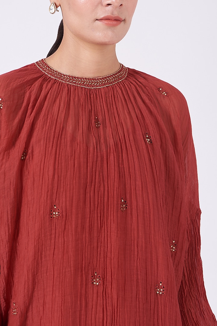 Red Tikki Embroidered Kurta Set by Aditya Sikand at Pernia's Pop Up Shop