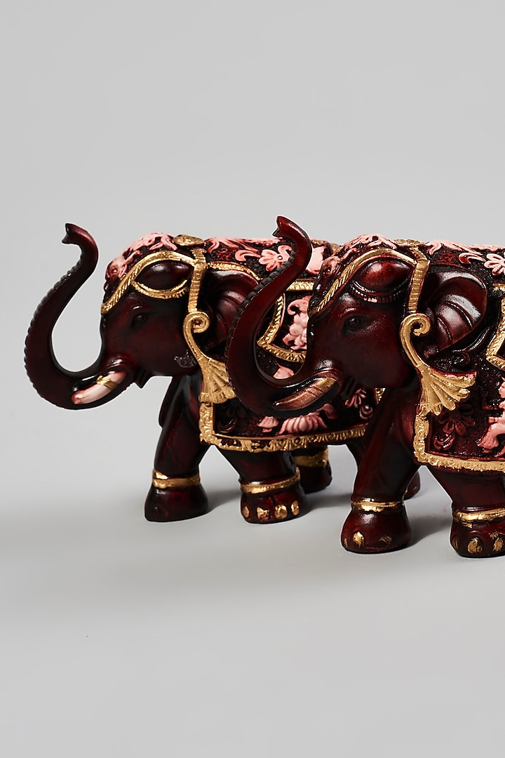 Maroon Fibre Elephant Statue Set by Home Decor by Aditi at Pernia's Pop Up Shop
