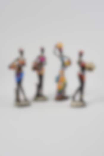 Multi-Colored Fibre Four Style Standing Lady Statue Set by Home Decor by Aditi