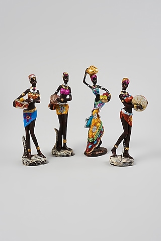 Multi-Colored Fibre Four Style Standing Lady Statue Set by Home Decor by Aditi