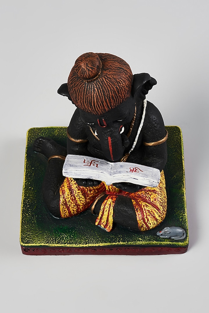 Black & Golden Fibre Study Ganpati With Book Showpiece by Home Decor by Aditi at Pernia's Pop Up Shop