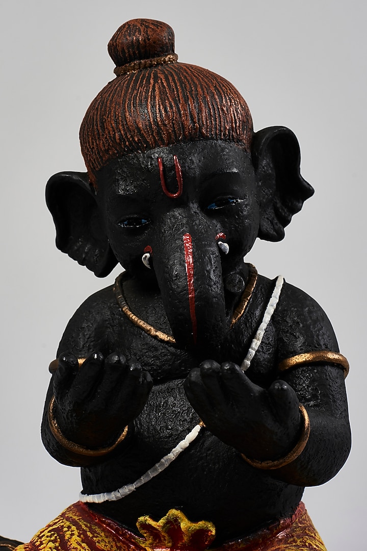 Black & Golden Fibre Study Ganpati With Book Showpiece by Home Decor by Aditi at Pernia's Pop Up Shop