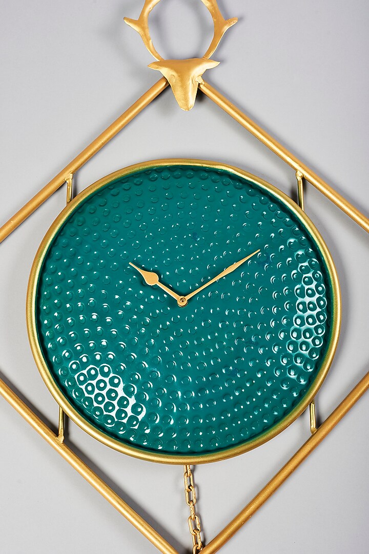 Green & Golden Iron Deer Wall Frame Clock by Home Decor by Aditi at Pernia's Pop Up Shop